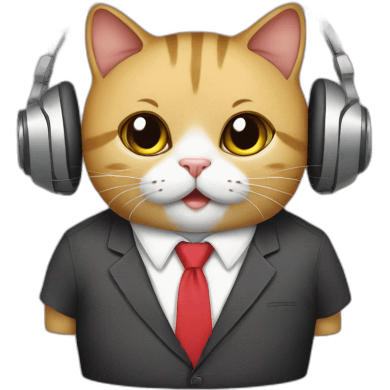 chubby cat with headphones, tie, formule 1 tshirt emoji