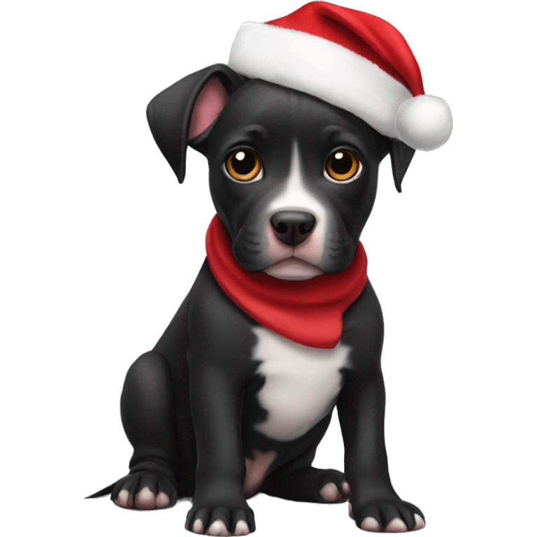 Black pitbull puppy with Santa hat  emoji