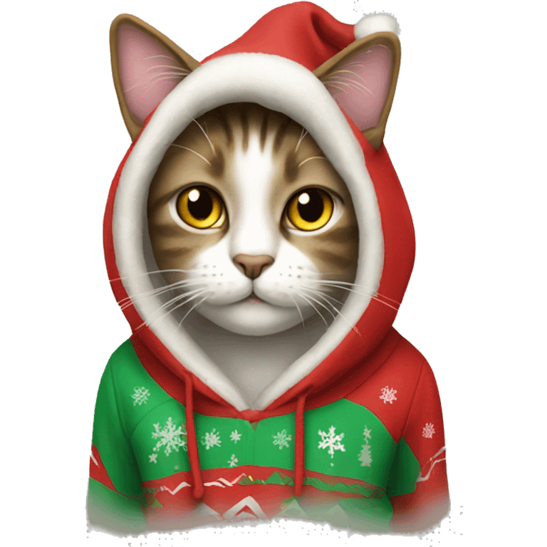 Cat wearing christmas hoodie emoji