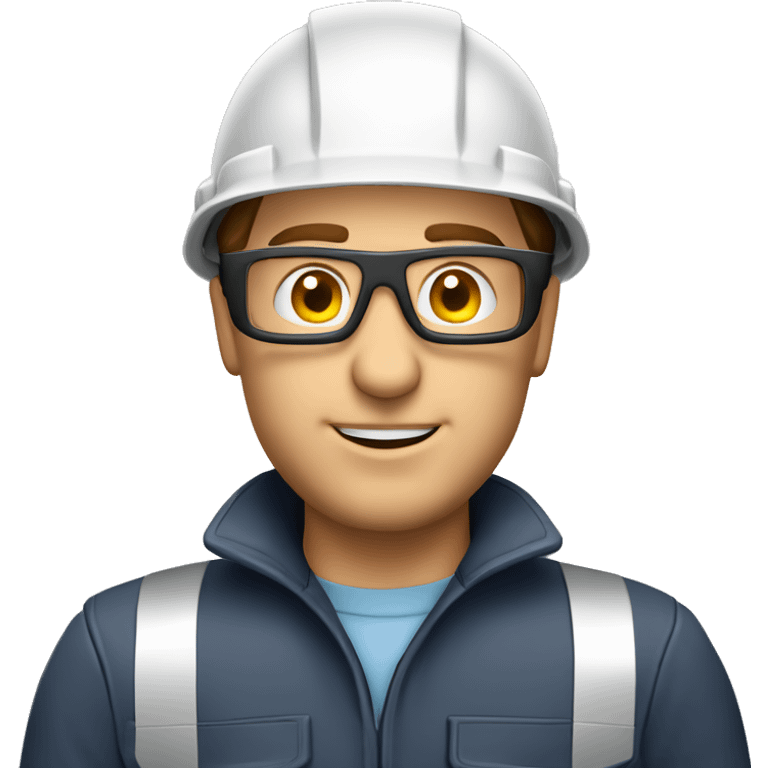 Caucasian  engineer man wearing a safety helmet, safety glasses and earplugs emoji