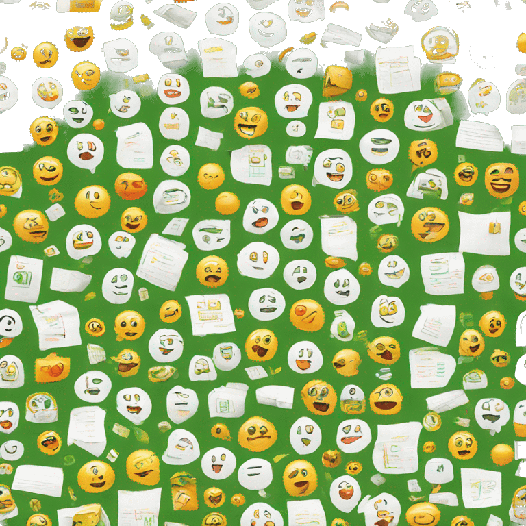 list of white paper, green, yellow and orange drawings emoji