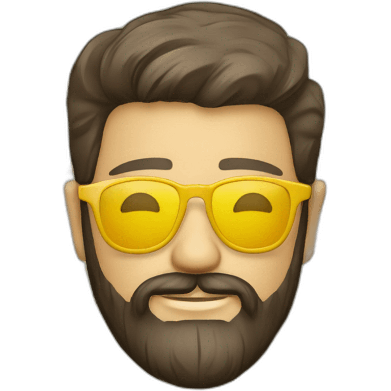 Homme brun lunettes et barbe chemise jaune a fleurs emoji