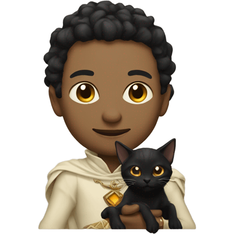 A pale sun warlock who is holding a black kitten emoji