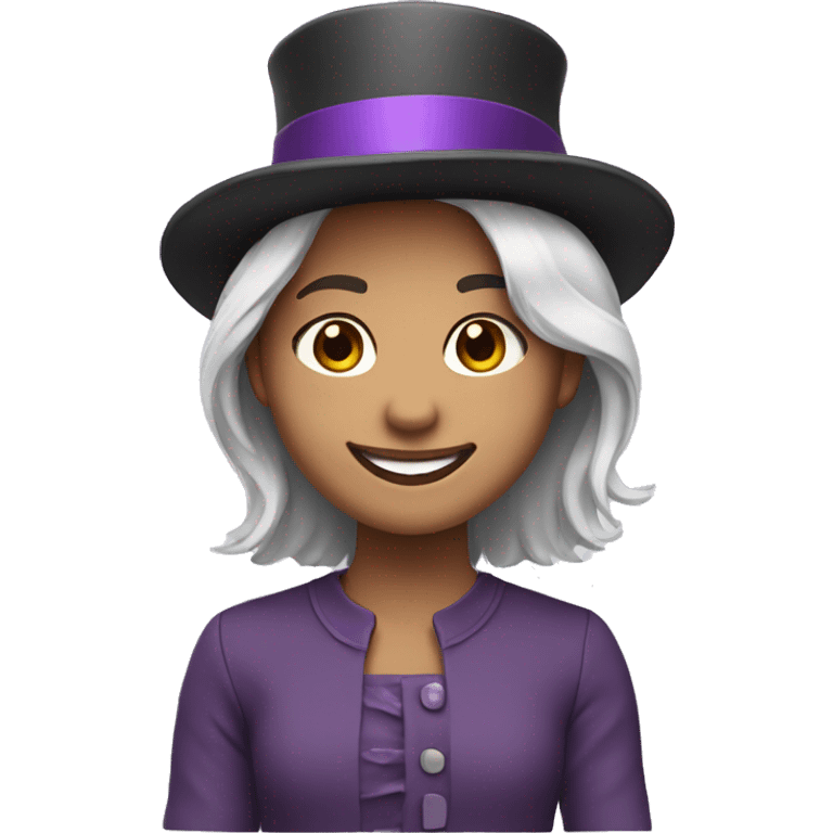 smiling girl-skin white-hair brown-in purple top hat emoji