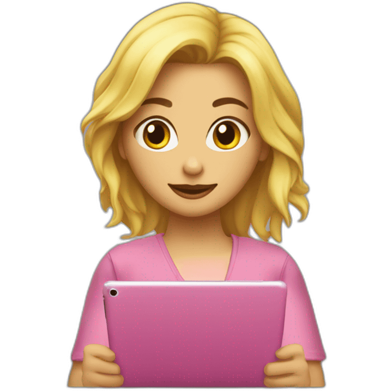 Chica rubia dibujando en ipad emoji