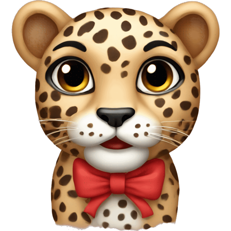 a cute leopard with a bow emoji