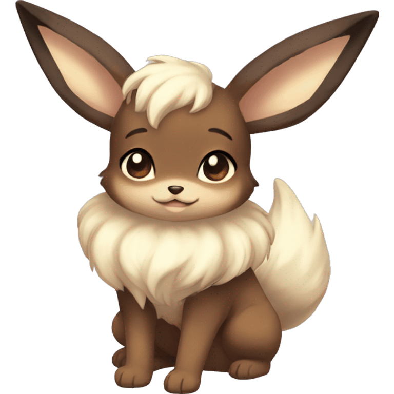 Kawaii Shiny Pastel Eevee with dark brown long emo hair covering her eyes Full Body emoji