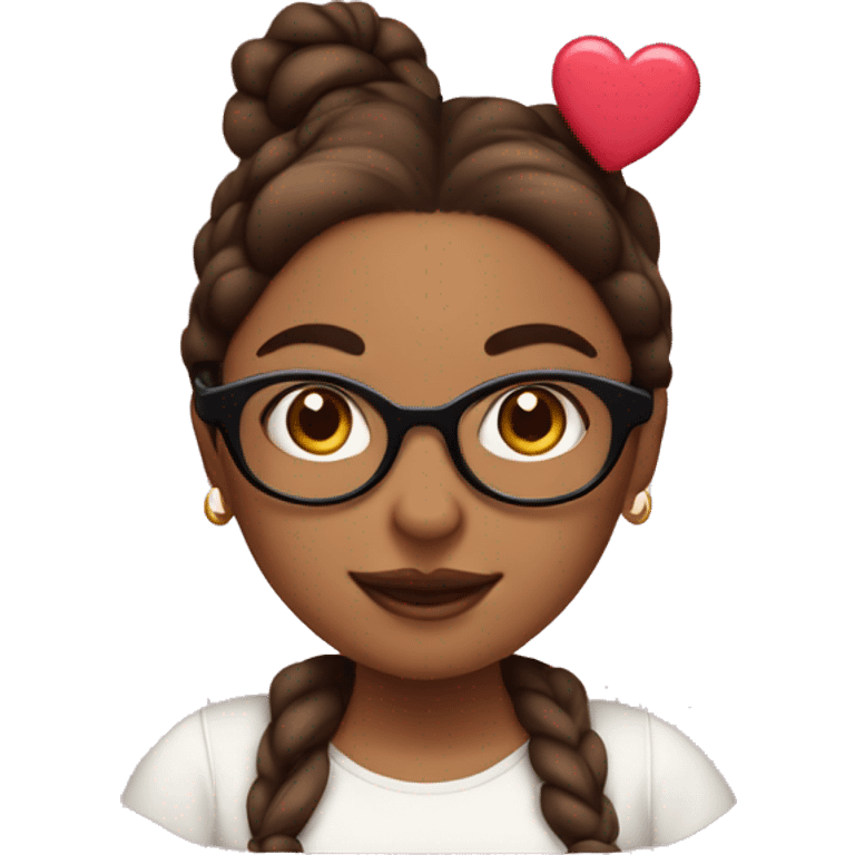 cute brown woman with low space buns and glasses blushing with hearts around  emoji