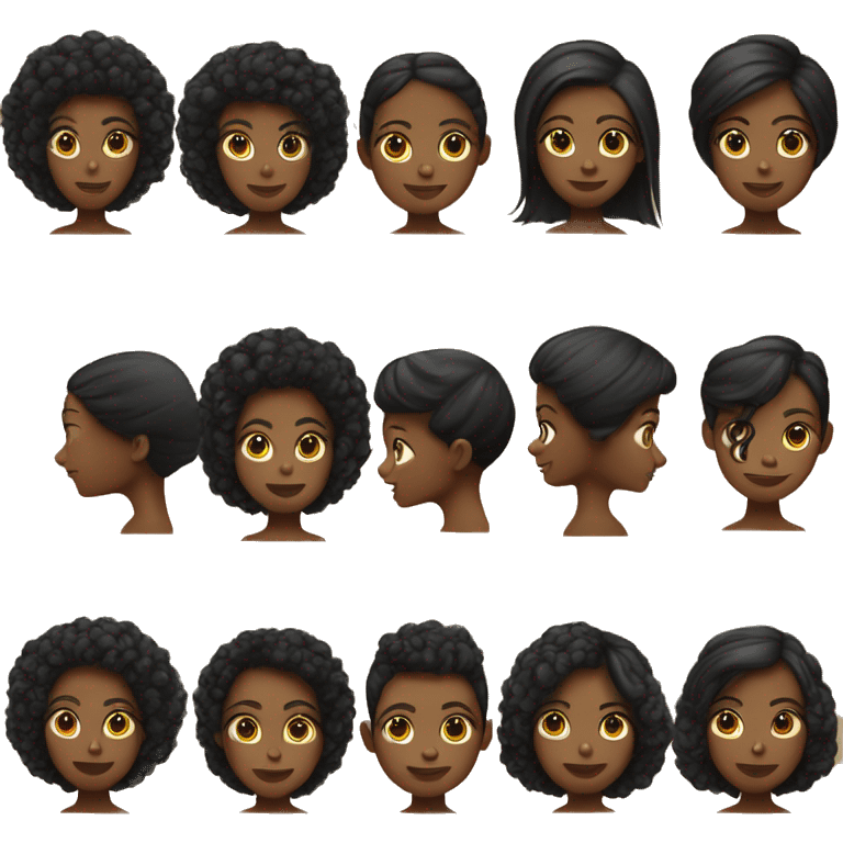 Una mujer joven pelo negro corto negro, color piel su cara, pelo liso emoji