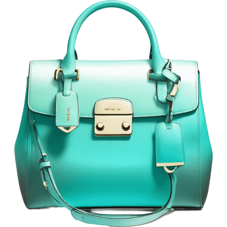 Realistic isolated metallic tiffany blue ombre Michael Kors satchel purse.  emoji