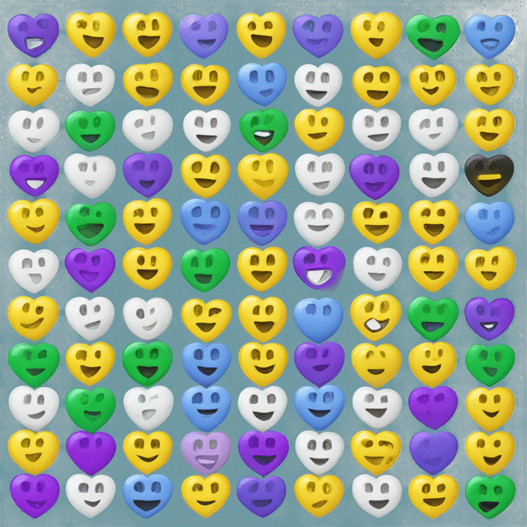 Blue, green, white, Purple, Yellow coloured (in equal proportion) heart in one - include white and black Colors also emoji