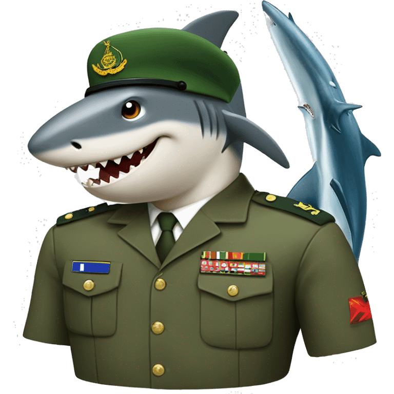 shark biting submarine cable in pak army uniform and cap emoji