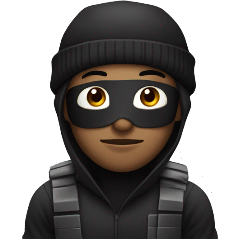 Robber with black prison outfit and black beanie with money bag  emoji