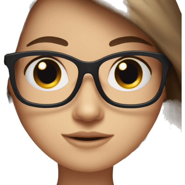 Long brown hair, blue eyes and black glasses girl emoji