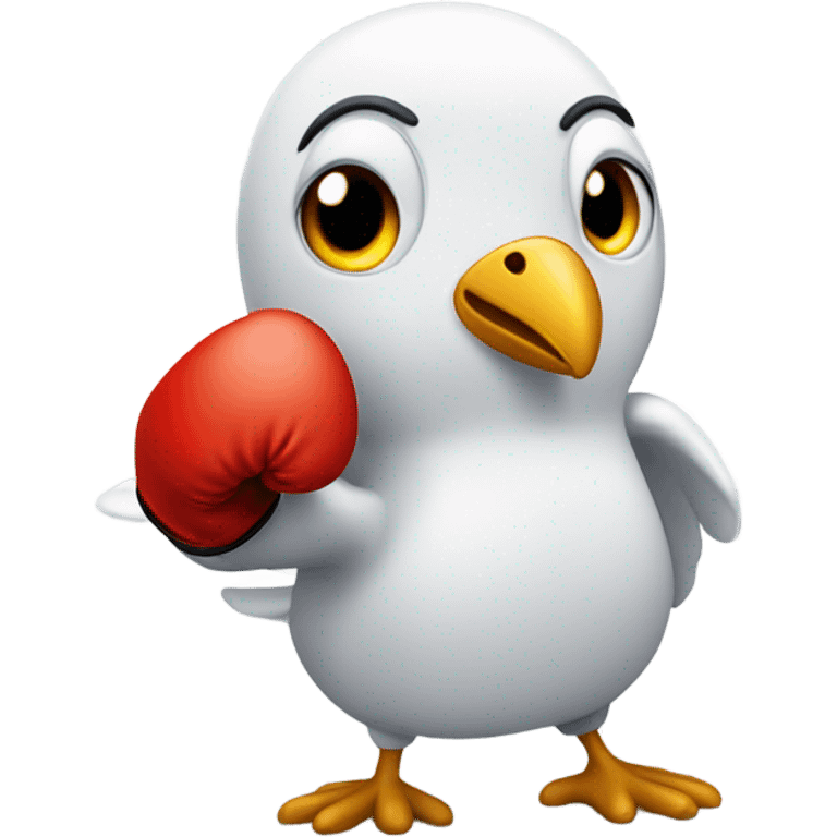 An dove wearing boxing gloves, ready for a fight, with a serious expression. emoji