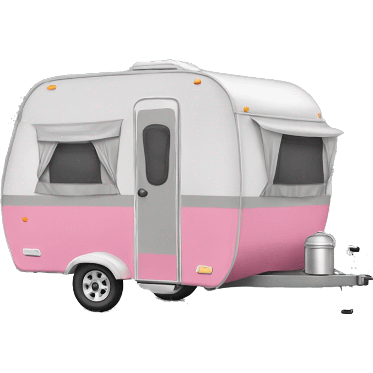 Realistic portable pink and gray camping trailer isolated.    emoji