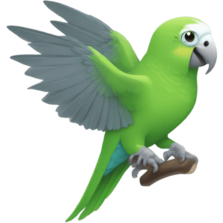 Green parakeet attacking gray cat emoji