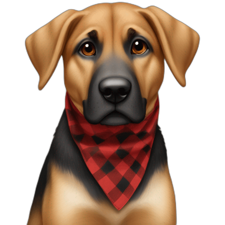 75% Coonhound 25% German Shepherd mix dog wearing small pointed red buffalo plaid bandana pointing down side view full body facing left emoji