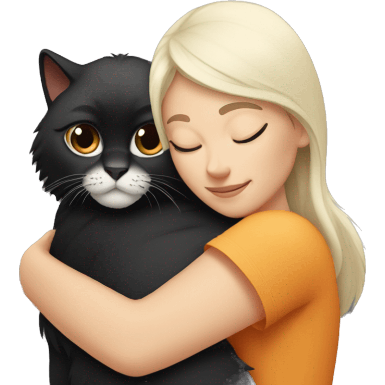 White woman with black hair hugging a Himalayan cat tiger emoji