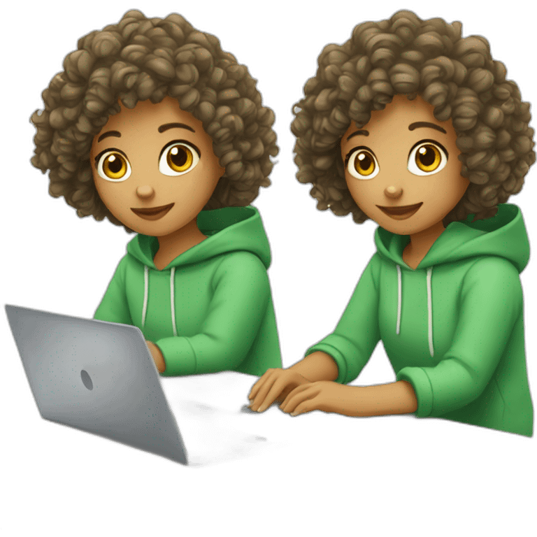 a white tenage curly girl wearing a hoodie working on a laptop emoji