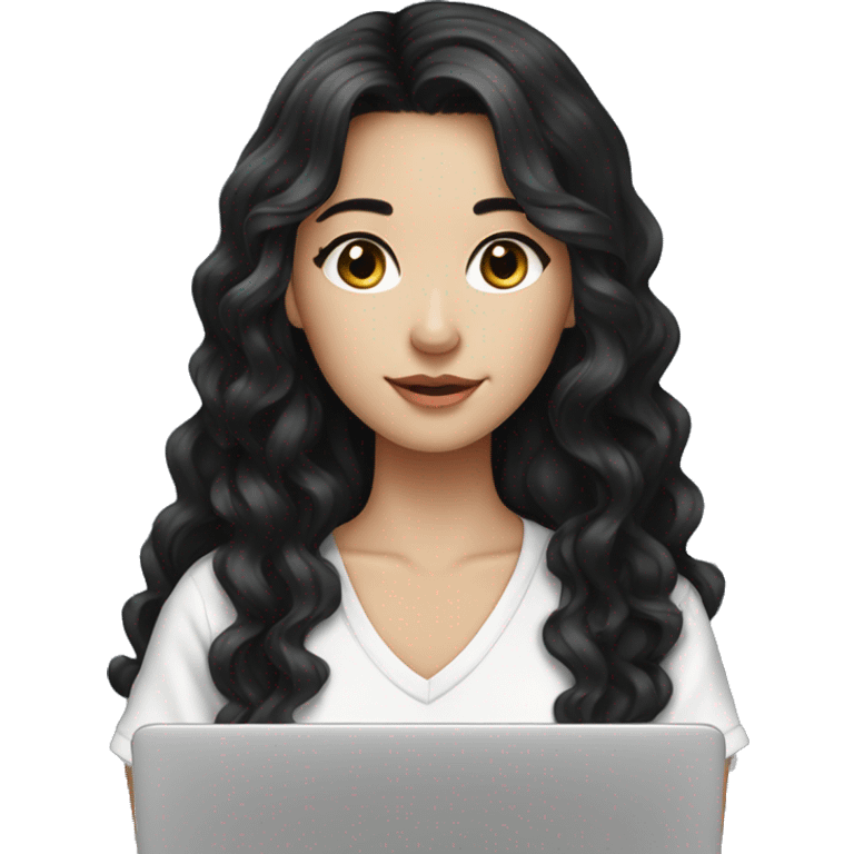 Beautiful girl,Black hair,wavy hair，long hair,Black eyes,Chinese, with laptop emoji