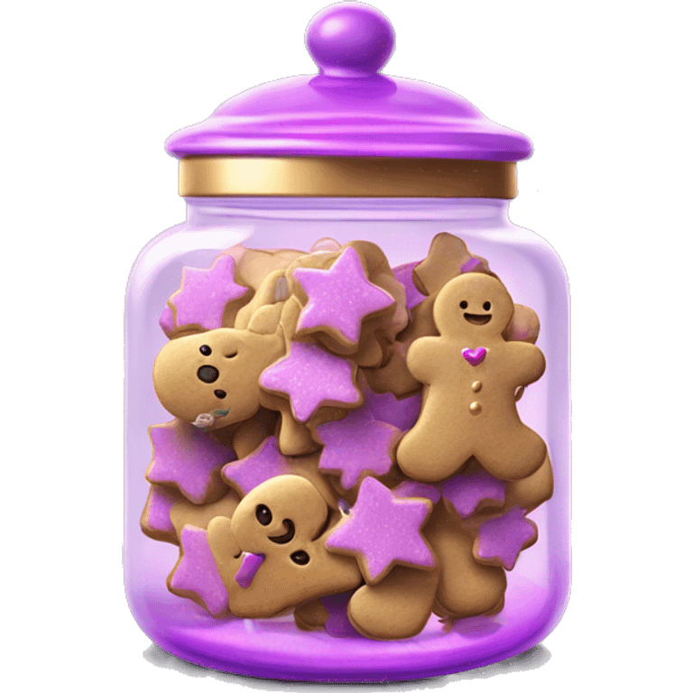 Realistic glass cookie jar with metallic pink,purple,and gold gingerbread cookies inside of it. emoji