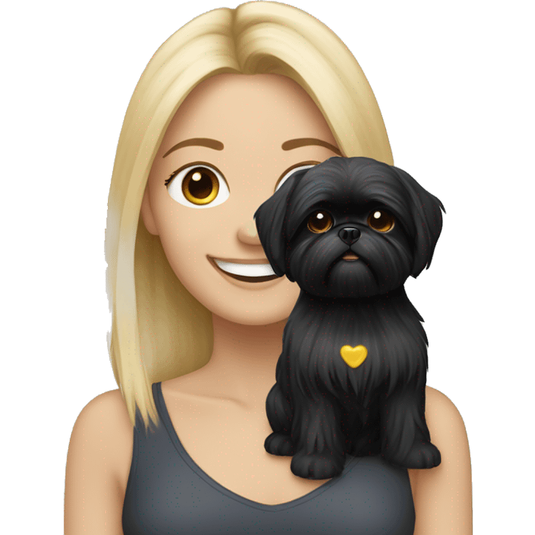 Happy, Long haired Blonde woman and black shih tzu dog  emoji