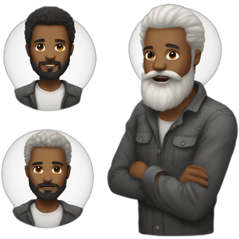 Black man, white beard and hair, russia emoji