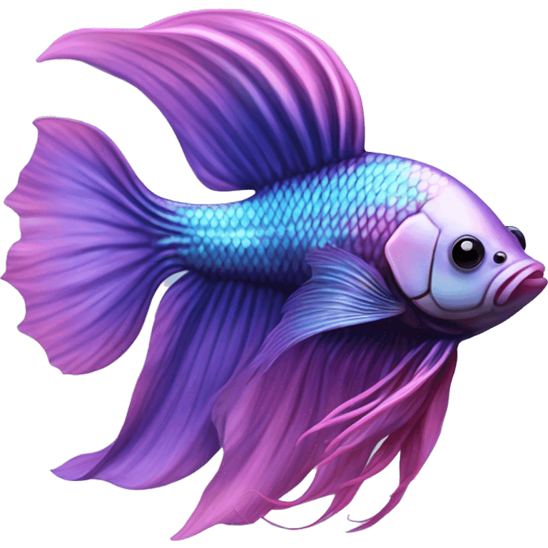 Pretty iridescent long fin betta fish blue and purple pink facing left realistic emoji