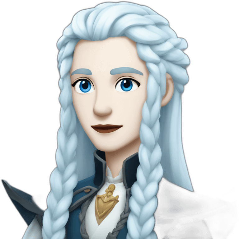 pale androgynous royal vampire with long white hair in a braid over his shoulder and light blue eyes emoji