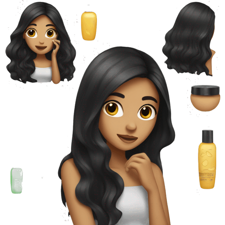 Girl with long black hair doing skincare emoji