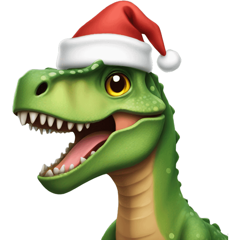 Dinosaur wearing Christmas’s hat emoji