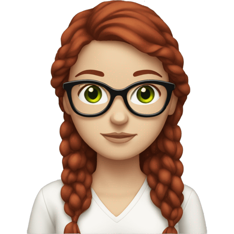 white girl with green eyes, glasses, and dark red hair emoji