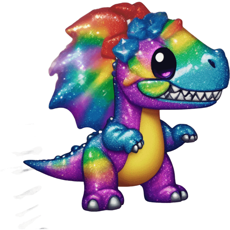 Lisa frank glitter rainbow cute dinosaur with sword and jewels emoji