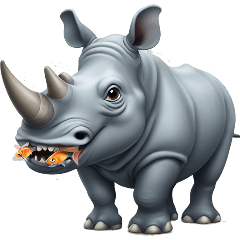 rhinoceros with fish in its mouth emoji