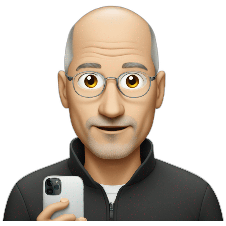 Steve job no hair holding iPhone emoji