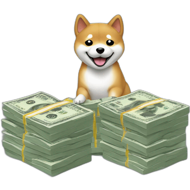 shiba counting stack of money emoji