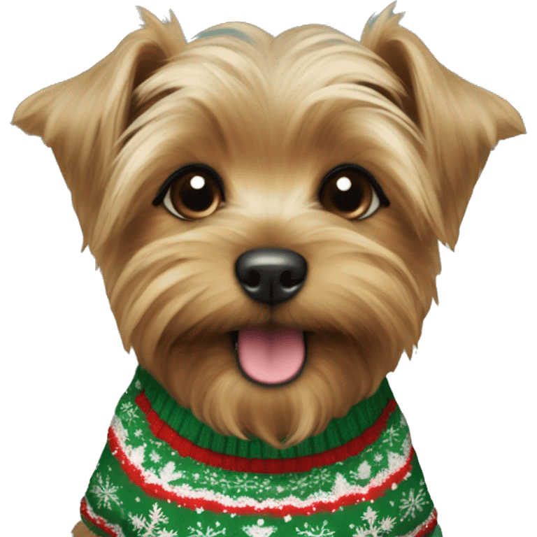 yorkshire terrier puppy in the christmas sweater emoji