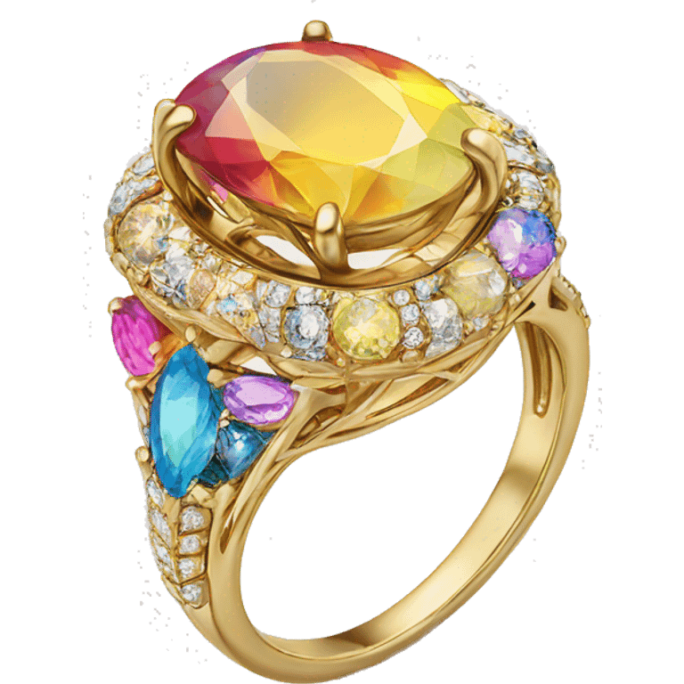 Gold engagement ring with colorful stone emoji