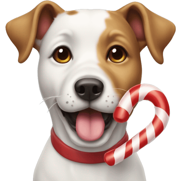 Dog with candy cane in its mouth emoji