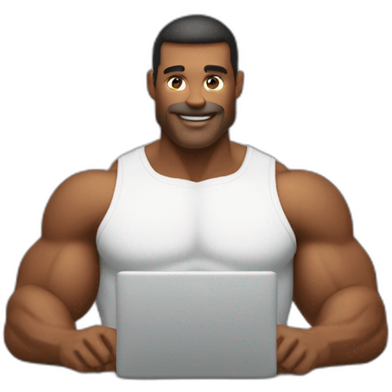 Homme musclé qui tient un ordinateur emoji