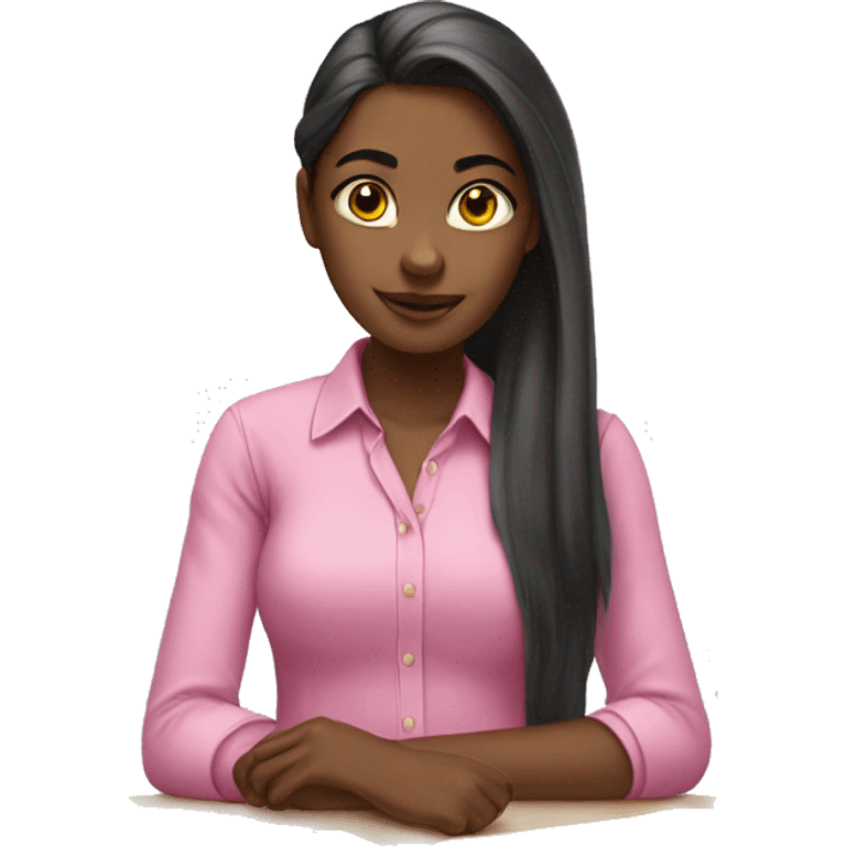 young black female student with straight  long hair studying pink collar shirt emoji