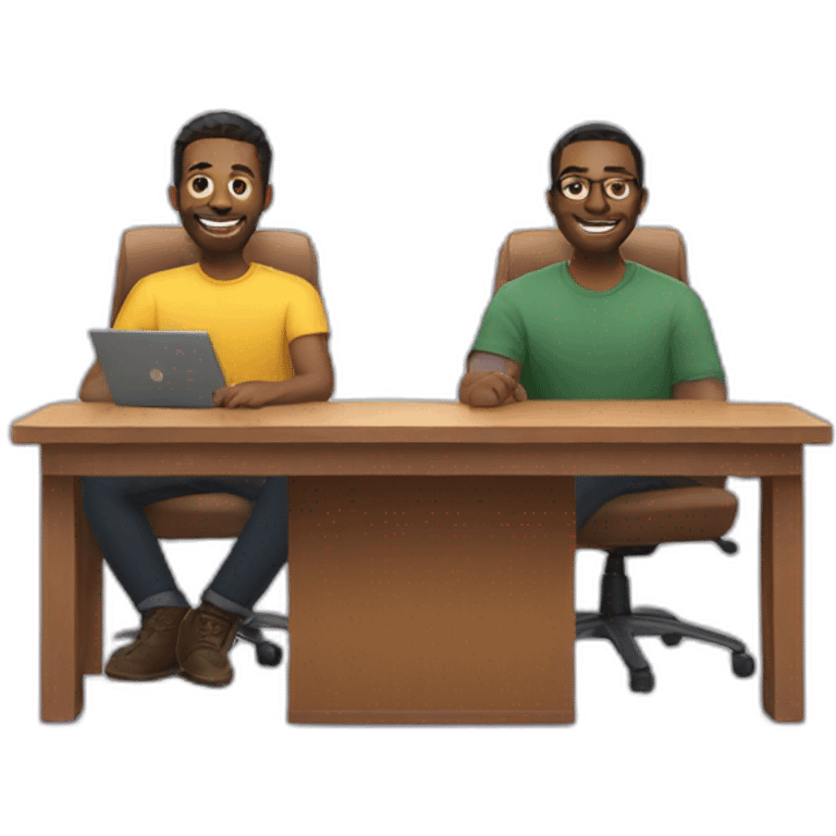 two podcasters sitting on a desk emoji