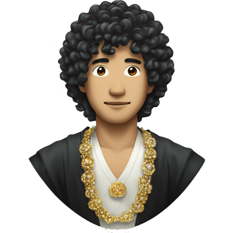 Japanese man with curly black wig on guarding jewels  emoji