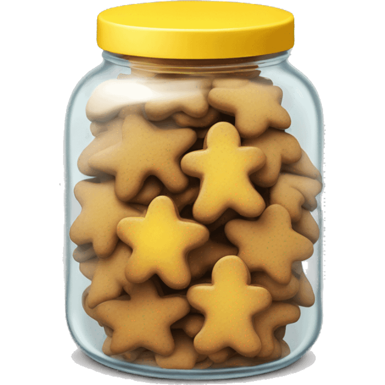 Realistic glass cookie jar yellow lid full of gingerbread cookies isolated.  emoji