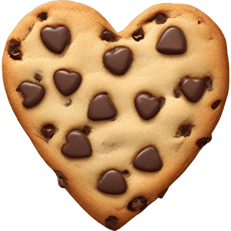 Realistic heart shaped chocolate chip cookie isolated.  emoji