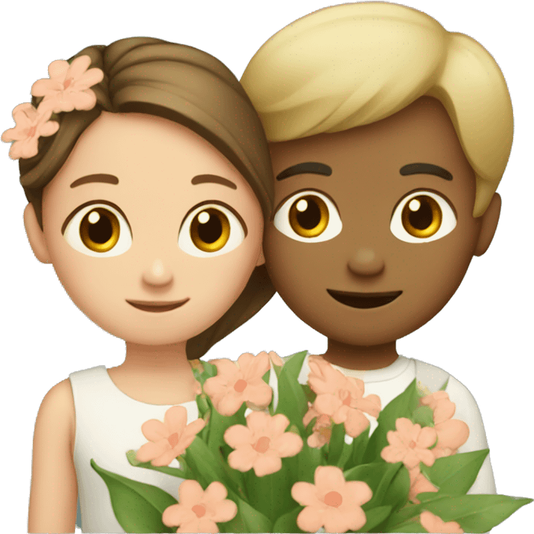 girl and boy with flowers emoji