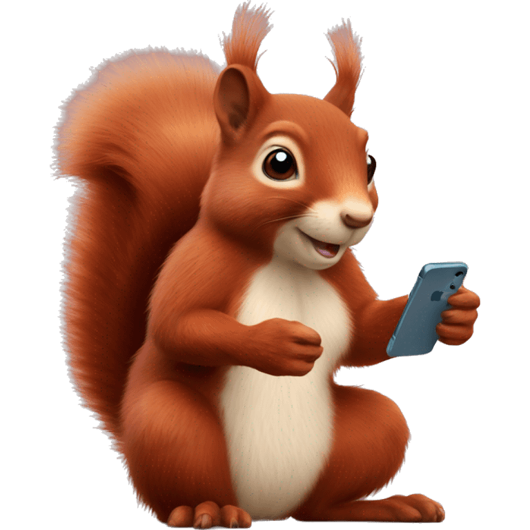 Realistic fluffy red Squirrel holding an iPhone  emoji