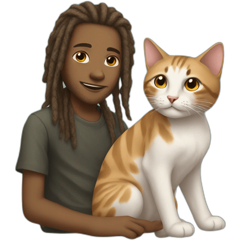 A boy with dreadlocks rides a cat emoji