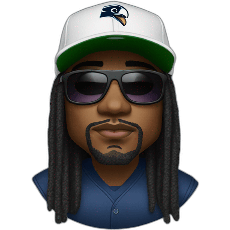 marshawn lynch wearing sunglasses and a baseball cap saying I'm just here so I dont get fined emoji